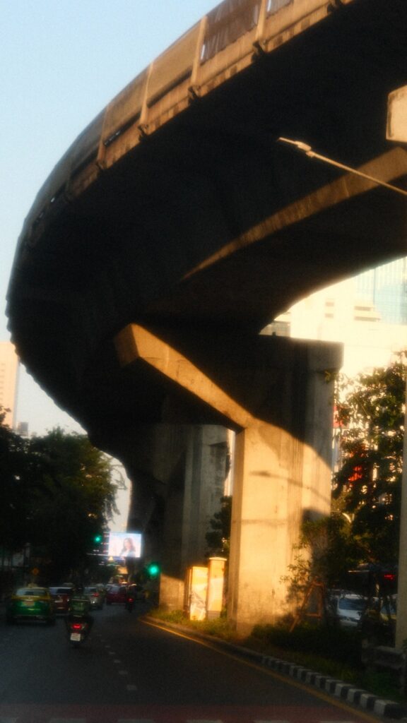 Bangkok skytrain and warm evening light
